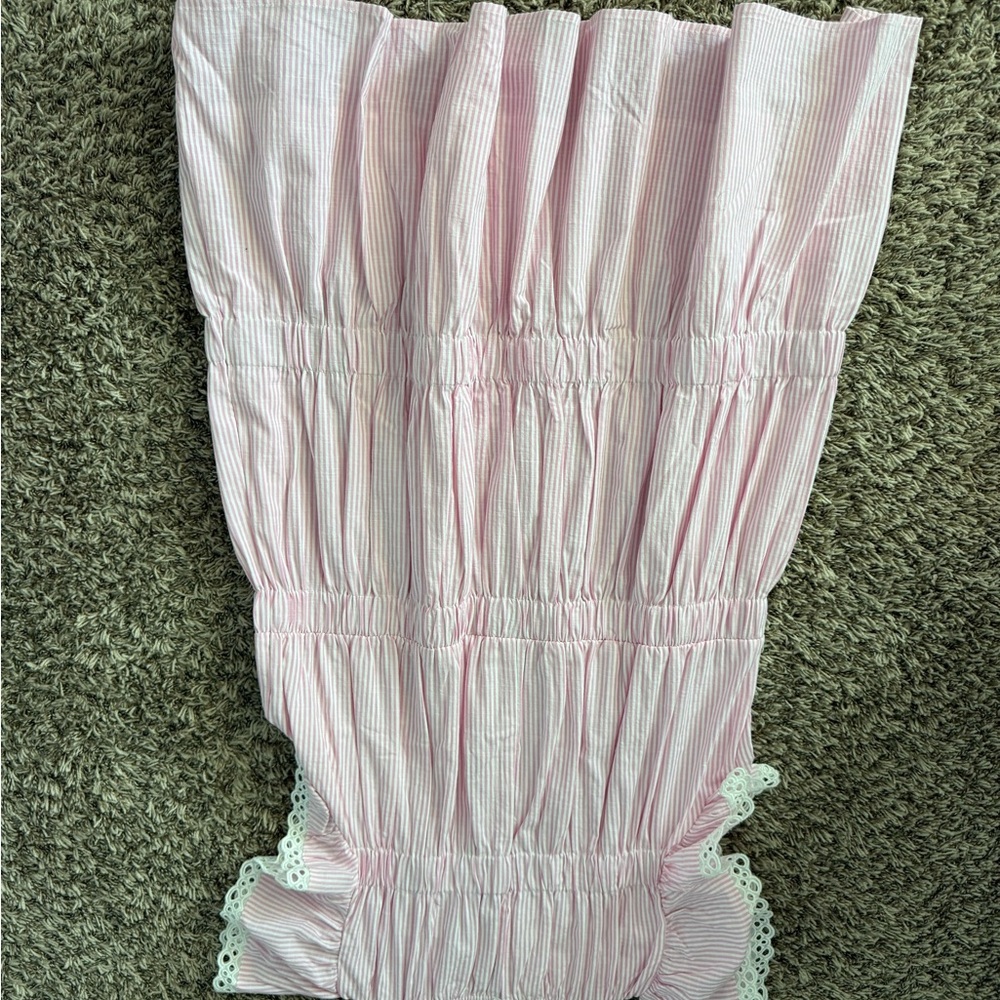 AUREUM Pink White Striped Eyelet Sleeve Tiered Dress - Picture 10 of 12